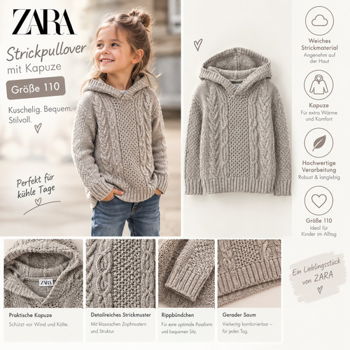 Zara strickpullover mit - zara, kapuze